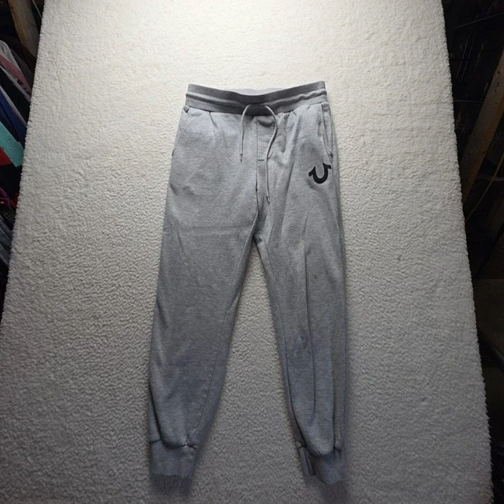 True Religion Pants Mens Small Gray French Terry Jogger Sweatpants Pockets Logo
